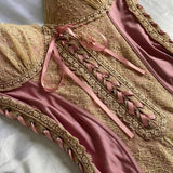 Pink Sheath Spaghetti Strap Prom Dress Satin Lace Vintage Birthday Party Dress Evening Gown HZ1024