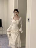 elegant bow A-line long skirt white dress birthday dress HZ1024