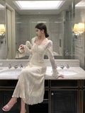 elegant bow A-line long skirt white dress birthday dress HZ1024
