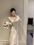 elegant bow A-line long skirt white dress birthday dress HZ1024