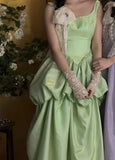 Green Ball Gown Boat Neck Long Prom Dress Satin Birthday Party Dress Formal Evening Dress HZ1024