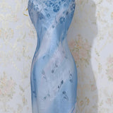 Blue Spaghetti Strap Sheath Long Prom Dress Vintage Chiffon Formal Evening Dress Party Dress HZ1024