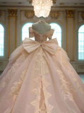 Pink Off-the-shoulder Ball Gown Birthday Dress Tulle Beaded Long Prom Dress Applique Quinceanera Dress HZ1024