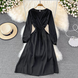 V Neck Long Sleeve Dress Fashion Dress HZ1024