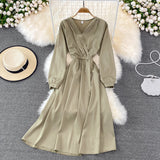 V Neck Long Sleeve Dress Fashion Dress HZ1024