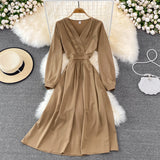 V Neck Long Sleeve Dress Fashion Dress HZ1024