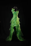 Green One Shoulder Birthday Dress Hi-Lo Evening Gowns Fairytale Tulle Prom Dress HZ1024
