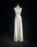 A-Line Round Neck Bridal Gown Simple Modest Open Back Wedding Dress Satin Bridal Dress HZ1024