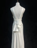 A-Line Round Neck Bridal Gown Simple Modest Open Back Wedding Dress Satin Bridal Dress HZ1024