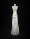 A-Line Round Neck Bridal Gown Simple Modest Open Back Wedding Dress Satin Bridal Dress HZ1024