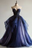 Sweetheart Ombre Dark Purple Ball Gown Evening Gowns Tulle Beaded Quinceanera Dress Stunning Prom Dress HZ1024