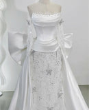 Off-the-shoulder Ball Gown Mermaid Wedding Dress Lace Satin Bridal Dress Elegant White Bridal Gown HZ1024
