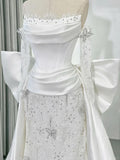 Off-the-shoulder Ball Gown Mermaid Wedding Dress Lace Satin Bridal Dress Elegant White Bridal Gown HZ1024