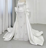 Off-the-shoulder Ball Gown Mermaid Wedding Dress Lace Satin Bridal Dress Elegant White Bridal Gown HZ1024