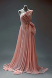 One Shoulder Sheath Bridesmaid Dress Coral Chiffon Evening Dress Long Prom Dresses HZ1024