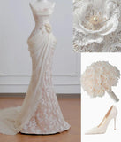 Strapless Mermaid Long Wedding Dress Applique Tulle Elegant White Bridal Dress HZ1024