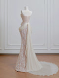 Strapless Mermaid Long Wedding Dress Applique Tulle Elegant White Bridal Dress HZ1024