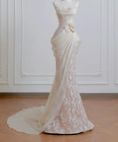 Strapless Mermaid Long Wedding Dress Applique Tulle Elegant White Bridal Dress HZ1024