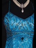 Blue Halter Mermaid Evening Dress Elegant Tulle Lace Long Prom Dress Party Dress HZ1024