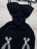 Black Bodycon Birthday Dress Spaghetti Strap Rhinestone Short Homecoming Dress Party Dress HZ1024