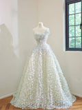 Sweetheart Ball Gown Wedding Dress Sweet Tulle Long Evening Applique Bridal Dress HZ1024