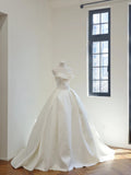 Strapless White Bridal Gown Satin Ball Gown Wedding Dress Simple Bridal Dress HZ1024