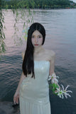 White Strapless Sheath Long Prom Dress Tulle Sequin Formal Dress Sparkly Birthday Evening Gowns HZ1024