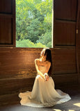 White Strapless Sheath Long Prom Dress Tulle Sequin Formal Dress Sparkly Birthday Evening Gowns HZ1024