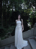 White Strapless Sheath Long Prom Dress Tulle Sequin Formal Dress Sparkly Birthday Evening Gowns HZ1024