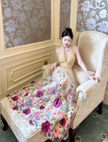Apricot Halter Neck Formal Dress Ball Gown Birthday Dress Tulle Applique Open Back Party Dress HZ1024
