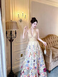 Apricot Halter Neck Formal Dress Ball Gown Birthday Dress Tulle Applique Open Back Party Dress HZ1024