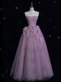 Strapless Ball Gown Purple Long Prom Dress Tulle Applique Evening Dress Sweet 16 Dress HZ1024