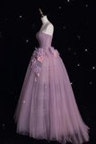 Strapless Ball Gown Purple Long Prom Dress Tulle Applique Evening Dress Sweet 16 Dress HZ1024