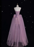 Strapless Ball Gown Purple Long Prom Dress Tulle Applique Evening Dress Sweet 16 Dress HZ1024