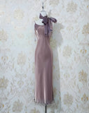 Spaghetti Strap Sheath Gray Purple Long Prom Dress Elegant Satin Evening Dress HZ1024