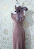 Spaghetti Strap Sheath Gray Purple Long Prom Dress Elegant Satin Evening Dress HZ1024