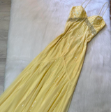Yellow Spaghetti Strap Sheath Long Prom Dress Elegant Chiffon Evening Dress Birthday Dress HZ1024