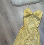 Yellow Spaghetti Strap Sheath Long Prom Dress Elegant Chiffon Evening Dress Birthday Dress HZ1024