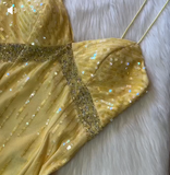 Yellow Spaghetti Strap Sheath Long Prom Dress Elegant Chiffon Evening Dress Birthday Dress HZ1024