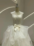 White Strapless Ball Gown Wedding Dress Tulle Applique Bridal Dress HZ1024