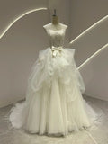 White Strapless Ball Gown Wedding Dress Tulle Applique Bridal Dress HZ1024