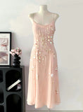 Spaghetti Strap Sheath Short Birthday Dress Blush Pink Sequin Chiffon Party Dress Homecoming Dress HZ1024
