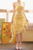 Sweetheart Neck Sheath Short Birthday Dress Yellow Chiffon Party Dress Homecoming Dress HZ1024