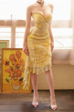 Sweetheart Neck Sheath Short Birthday Dress Yellow Chiffon Party Dress Homecoming Dress HZ1024