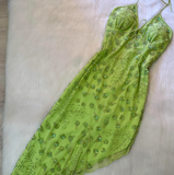 Spaghetti Strap Sheath Short Evening Dress Green Beaded Chiffon Formal Dress Homecoming Dress HZ1024