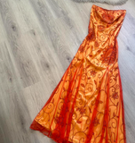 Strapless A-Line Long Prom Dress Orange Beaded Chiffon Formal Dress Elegant Evening Gown HZ1024