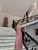 Pink V-Neck A-Line Long Prom Dress Satin Evening Dress Bridesmaid Dress HZ1024