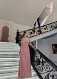 Pink V-Neck A-Line Long Prom Dress Satin Evening Dress Bridesmaid Dress HZ1024