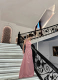 Pink V-Neck A-Line Long Prom Dress Satin Evening Dress Bridesmaid Dress HZ1024
