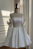 White Birthday Dress Strap Ball Gown Satin Party Dress Short Homecoming Dress HZ1024